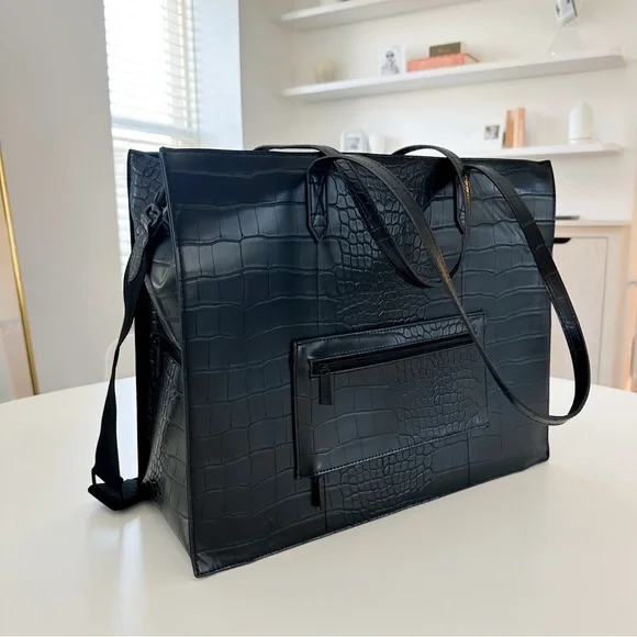 Beis . the work tote . large size . black croc - Picture 2 of 11